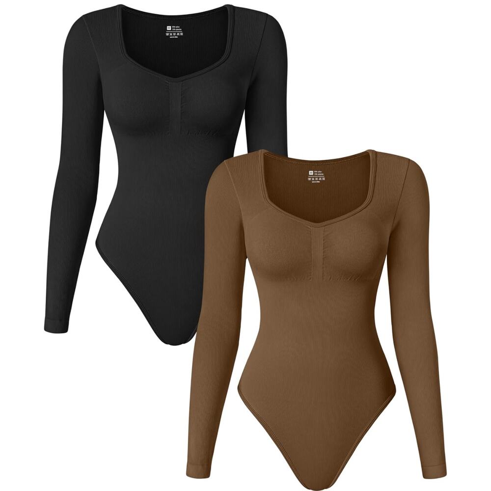NWT TOB 2 Piece Bodysuit Seamless Ribbed Long Sleeve Tummy Control Size S